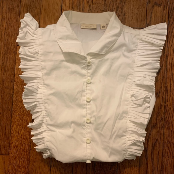 New York & Company Tops - Eva Mendes Sleeveless Ruffle White Blouse